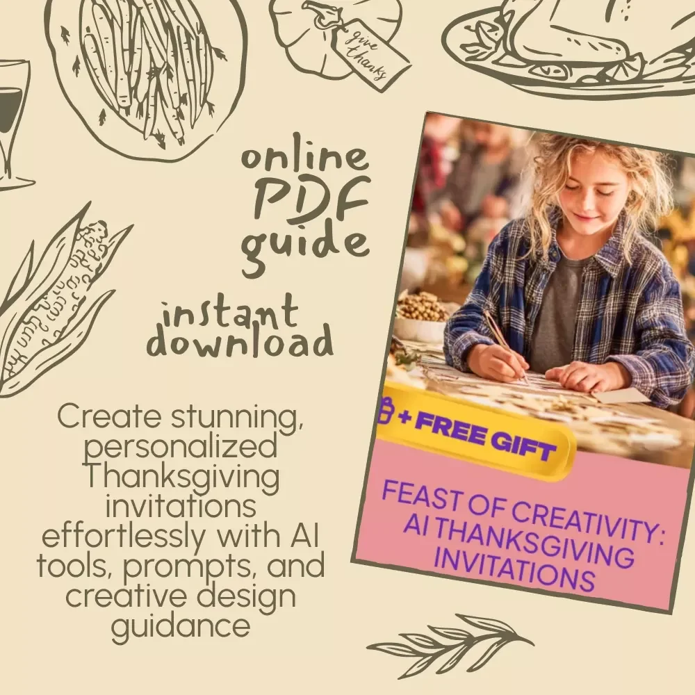 Feast of Creativity: AI Thanksgiving Invitations | Digital Download Guide for Stunning AI-Generated Holiday Invites | ChatGPT & MidJourney Thanksgiving Invitation eBook, Printable, and Checklist