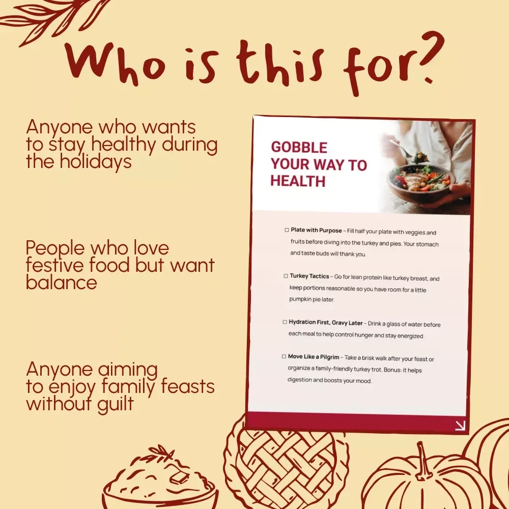 Gobble Your Way to Health – Holiday Wellness Checklist | Stay Fit, Energized & Mindful During Festive Feasts | How to Stay Healthy During the Holidays Digital Download