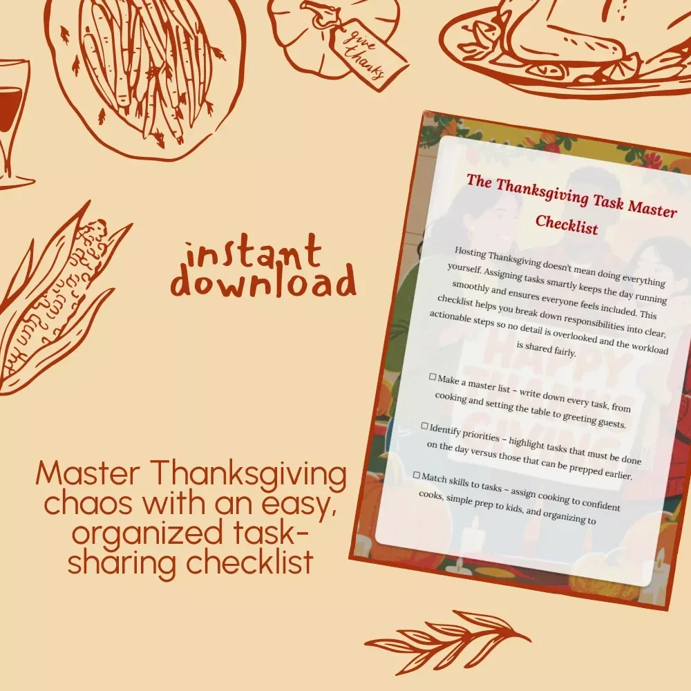 The Thanksgiving Task Master Checklist | Best Way to Assign Thanksgiving Tasks | Printable Digital Download for Organized Holiday Planning