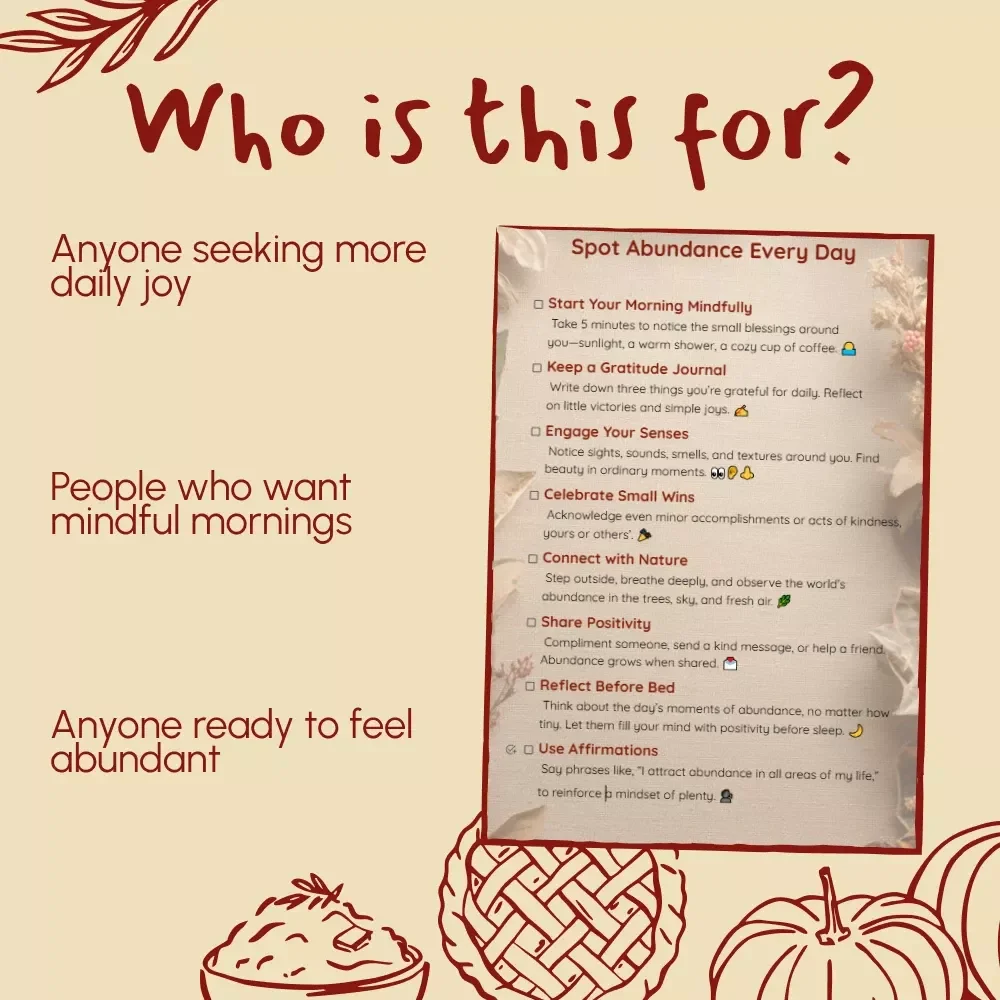 Spot Abundance Every Day Checklist | Digital Download for Mindful Living, Gratitude Practice & How to Notice Abundance in Everyday Life
