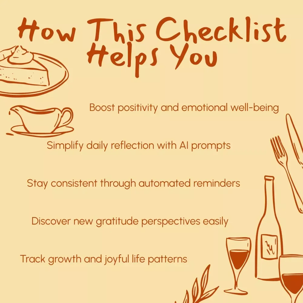 AI-Powered Daily Thankfulness Checklist | Digital Gratitude Journal Template | Printable & Editable Guide on How to Use AI to Suggest Daily Thankfulness Exercises