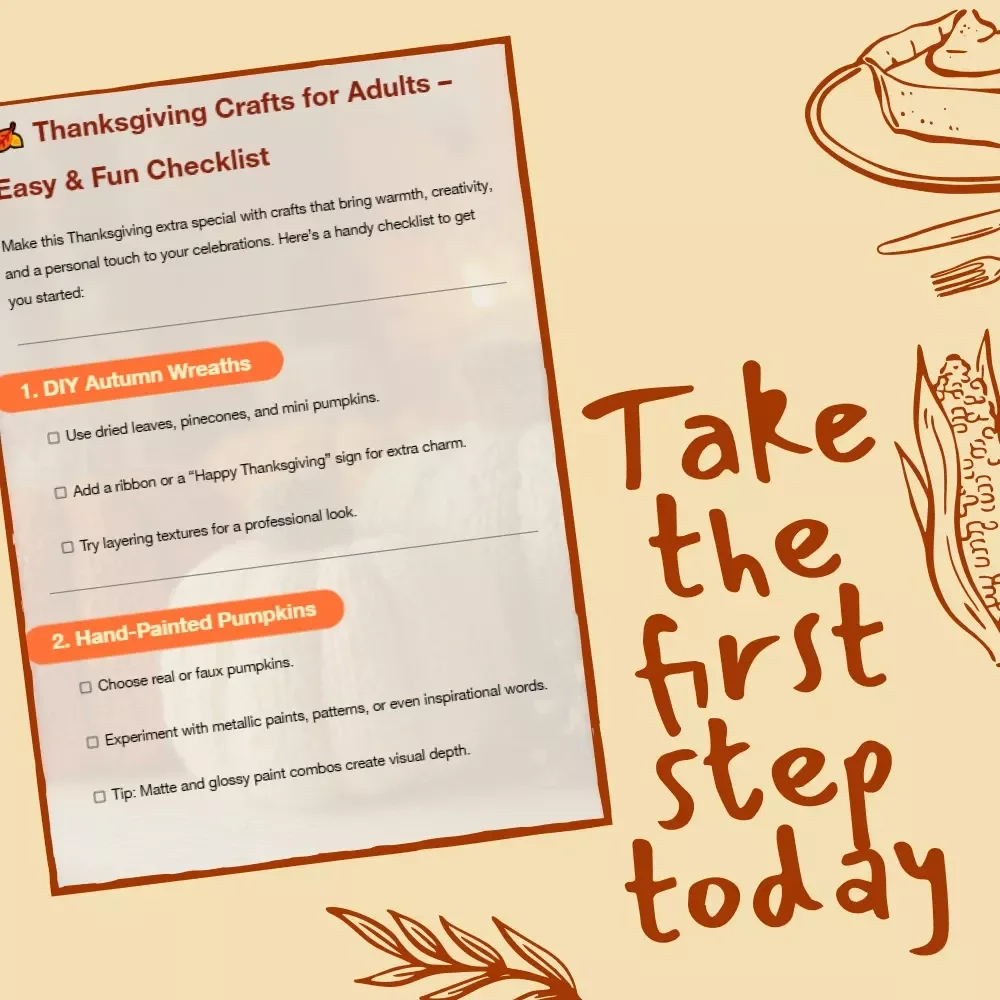 Thanksgiving Crafts for Adults – Easy & Fun Checklist | DIY Fall Décor Ideas, Printable Craft Guide for Thanksgiving Activities, Digital Download