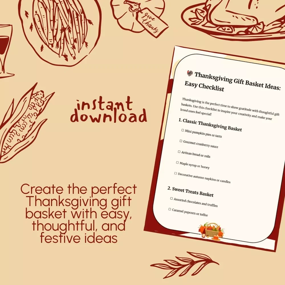 Thanksgiving Gift Basket Ideas: Easy Checklist | Printable Thanksgiving Gift Baskets Ideas Guide for DIY & Thoughtful Holiday Gifts
