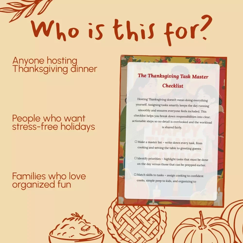 The Thanksgiving Task Master Checklist | Best Way to Assign Thanksgiving Tasks | Printable Digital Download for Organized Holiday Planning