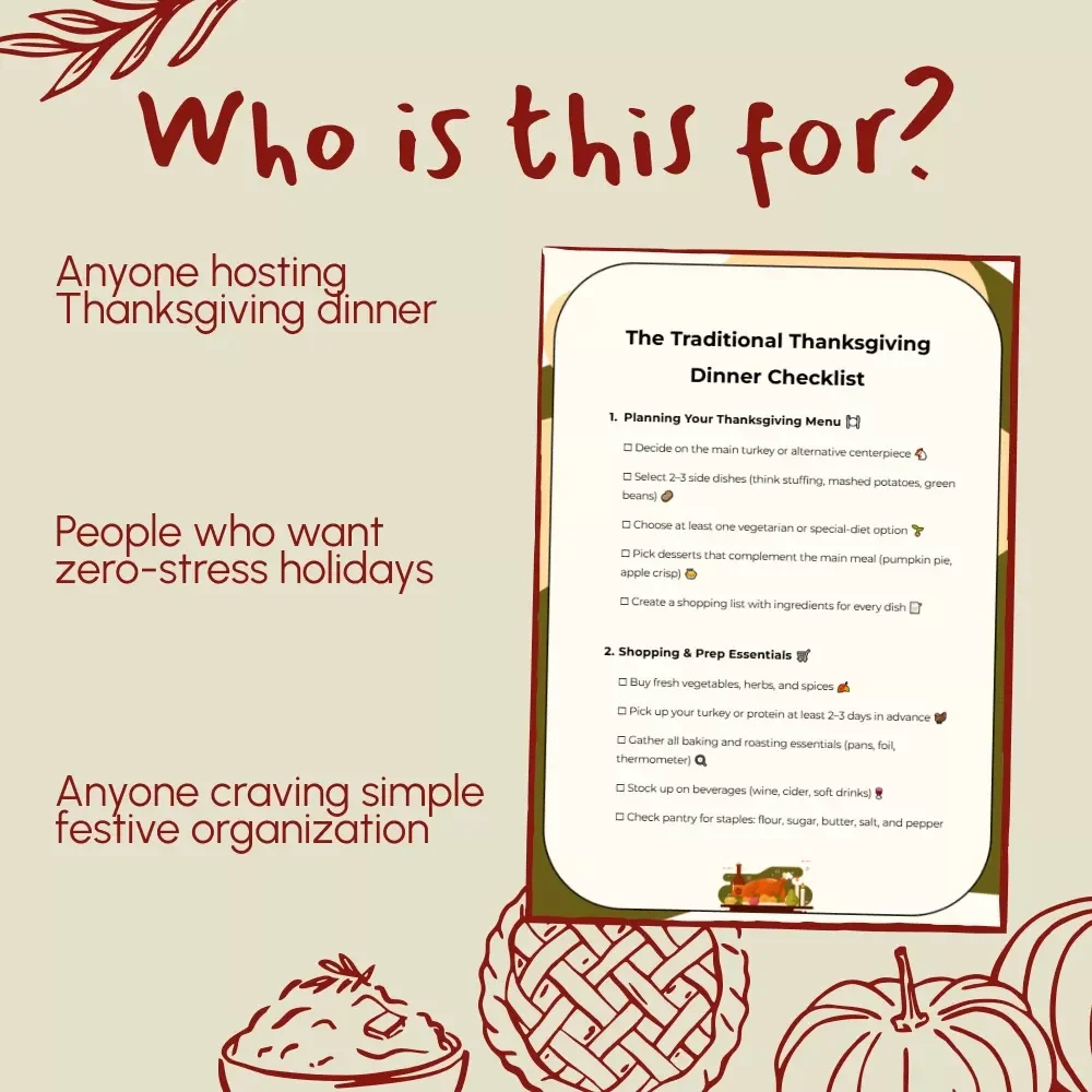 The Traditional Thanksgiving Dinner Checklist | Printable Holiday Meal Planner | Digital Download for Easy Traditional Thanksgiving Dinner Prep