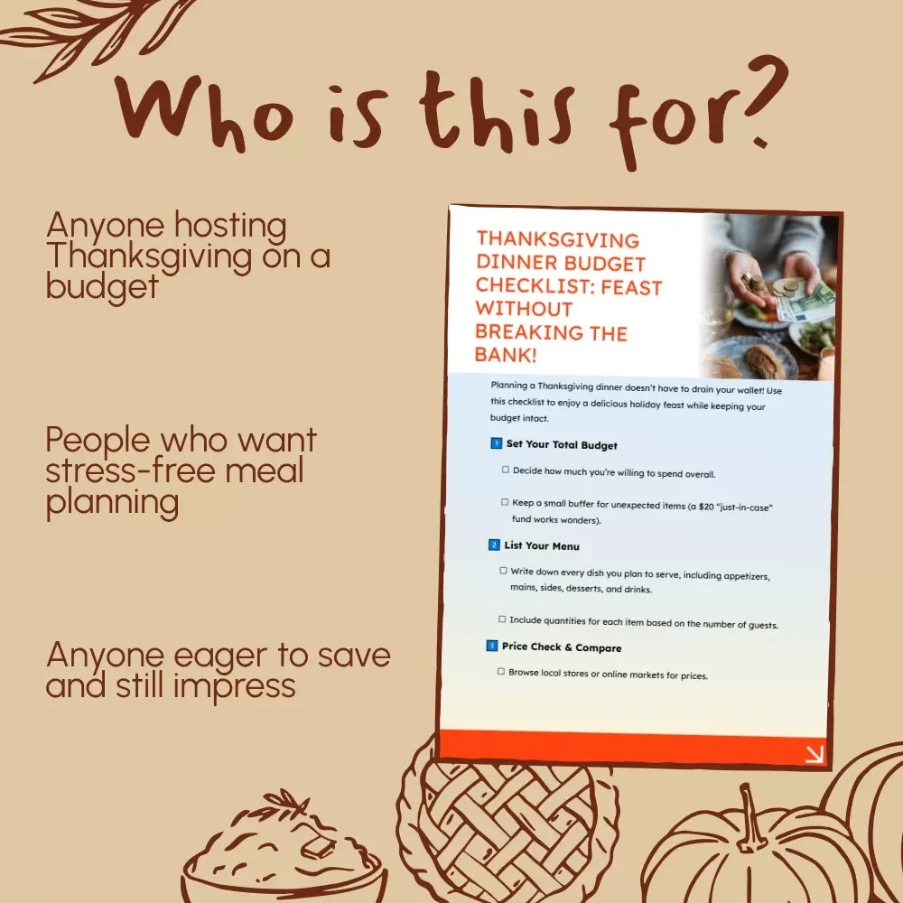 Thanksgiving Dinner Budget Checklist: Feast Without Breaking the Bank | Printable Budget Planner for Thanksgiving Dinner | Digital Download for Smart Holiday Savings