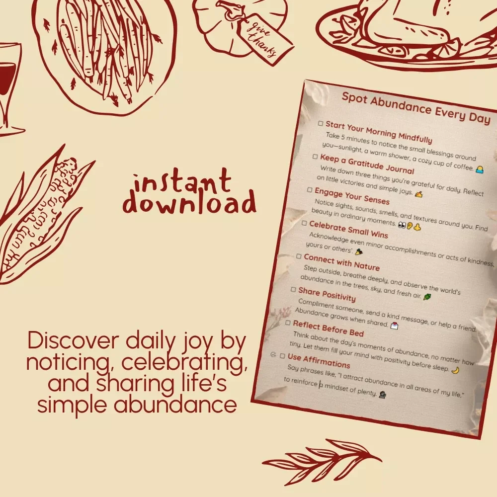 Spot Abundance Every Day Checklist | Digital Download for Mindful Living, Gratitude Practice & How to Notice Abundance in Everyday Life