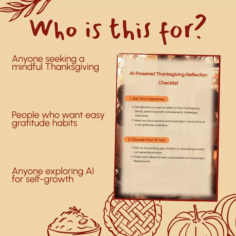 AI-Powered Thanksgiving Reflection Checklist | Digital Download | Gratitude Journal Guide | How to Use AI to Generate Thanksgiving Reflection Prompts | Mindful Holiday Planning Tool