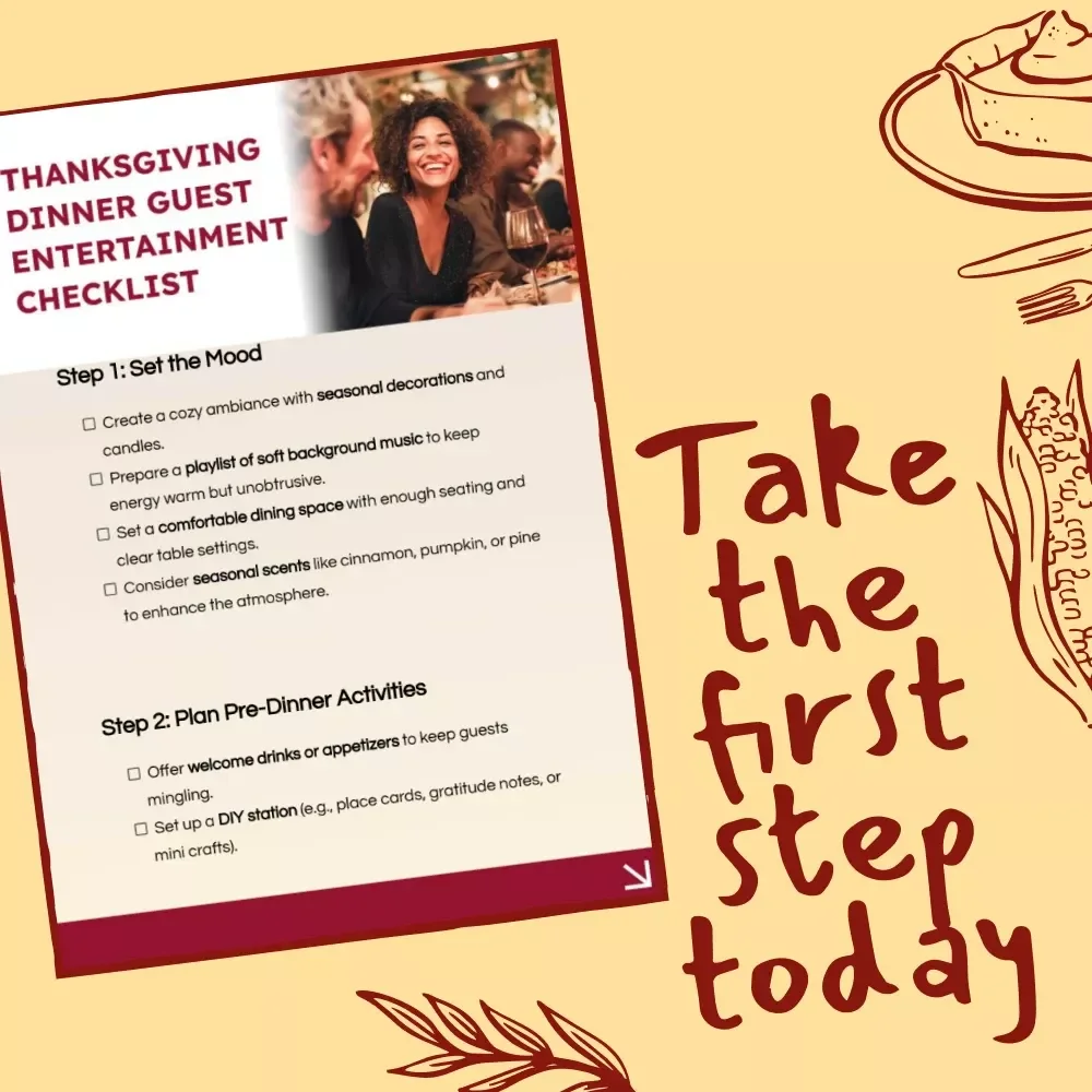 Thanksgiving Dinner Guest Entertainment Checklist | Printable Guide for How to Entertain Guests During Thanksgiving Dinner | Holiday Hosting Digital Download
