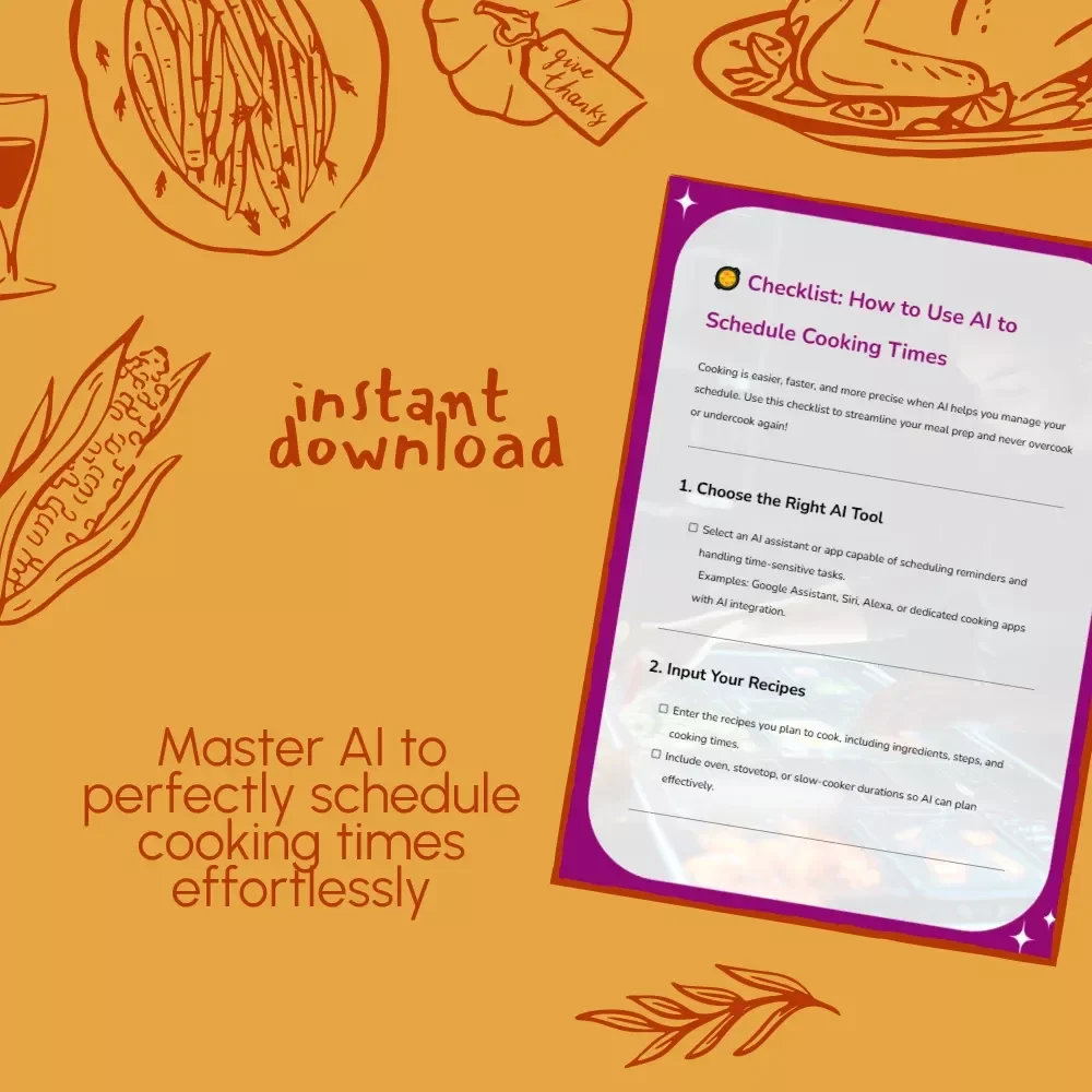 Checklist: How to Use AI to Schedule Cooking Times | Smart Kitchen Planner | Digital Download | AI Cooking Guide for Busy Home Chefs