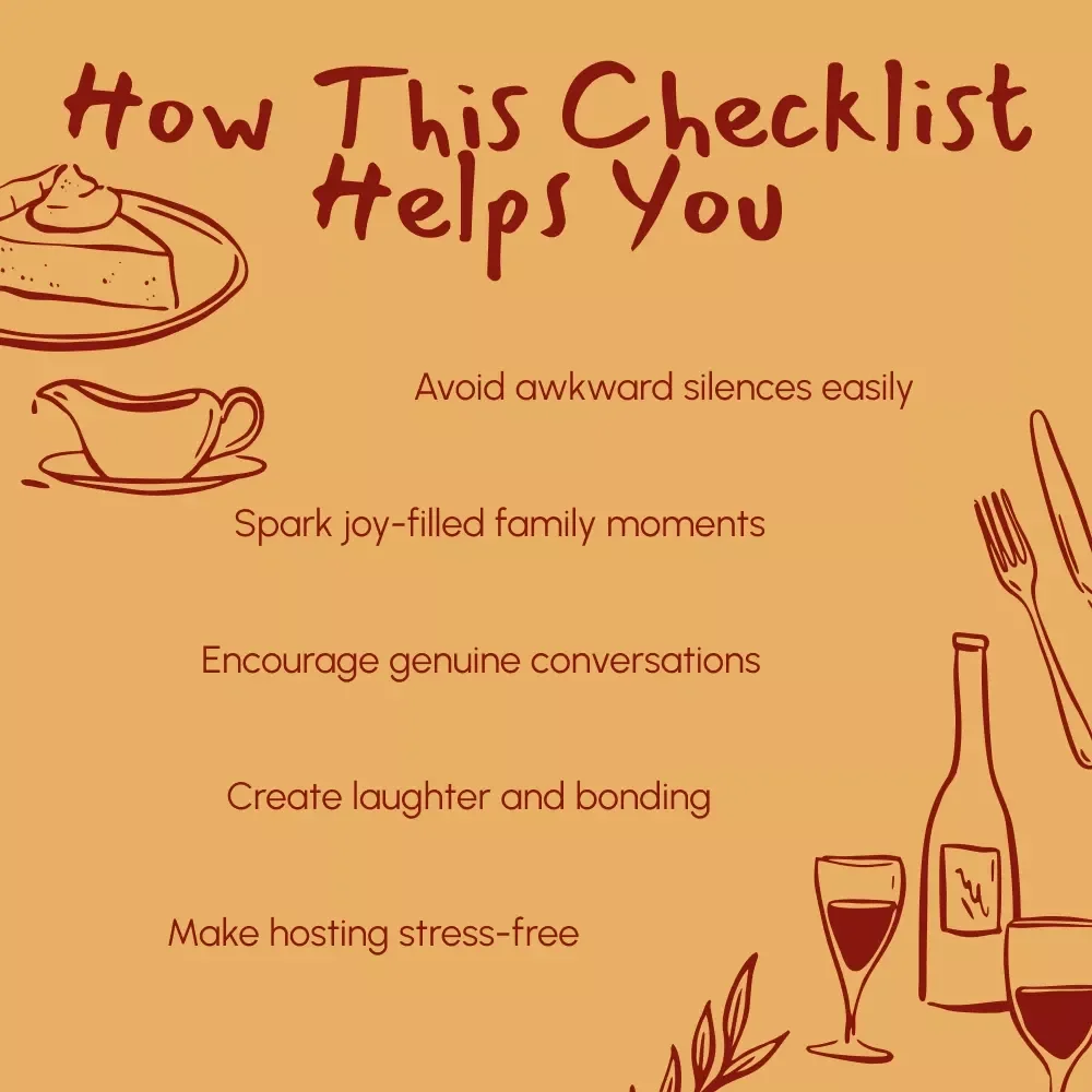 Lighthearted Thanksgiving Conversation Ideas – Printable Thanksgiving Dinner Checklist | Fun Family Conversation Starters for All Ages | Digital Download
