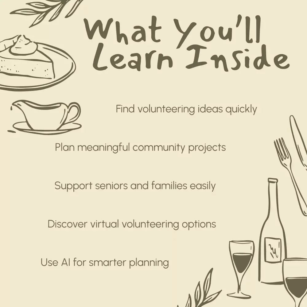 Creative Volunteering Ideas for Thanksgiving | Digital Download eBook, Community Service Guide, Virtual Volunteering Checklist, AI Volunteering Planner