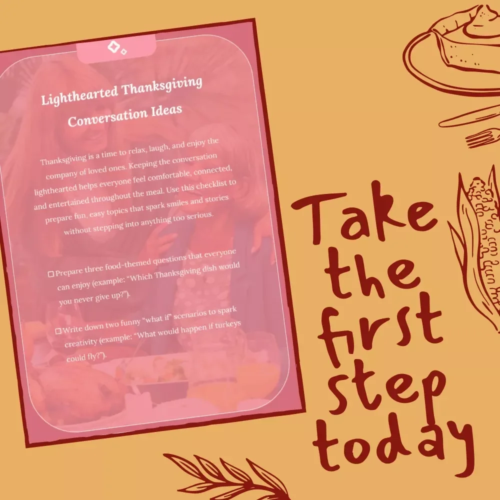 Lighthearted Thanksgiving Conversation Ideas – Printable Thanksgiving Dinner Checklist | Fun Family Conversation Starters for All Ages | Digital Download