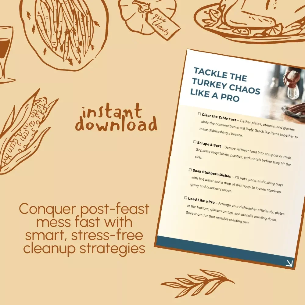 Tackle the Turkey Chaos – Thanksgiving Cleanup Checklist | Digital Download for Easy Post-Dinner Cleanup & Organization Tips