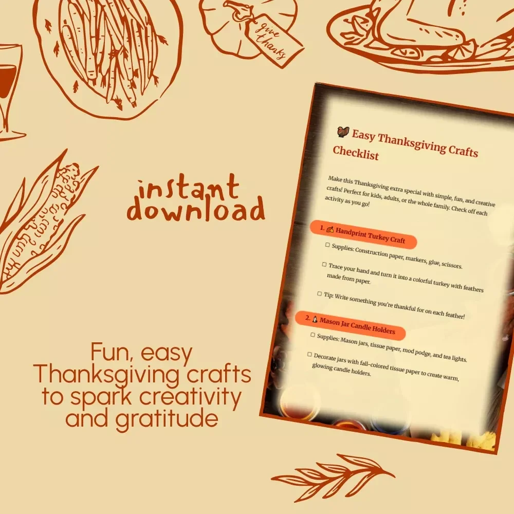 Easy Thanksgiving Crafts Checklist | Printable Fall Craft Ideas for Kids & Families | Fun, Easy Thanksgiving Crafts for Home, School & Parties | Instant Digital Download