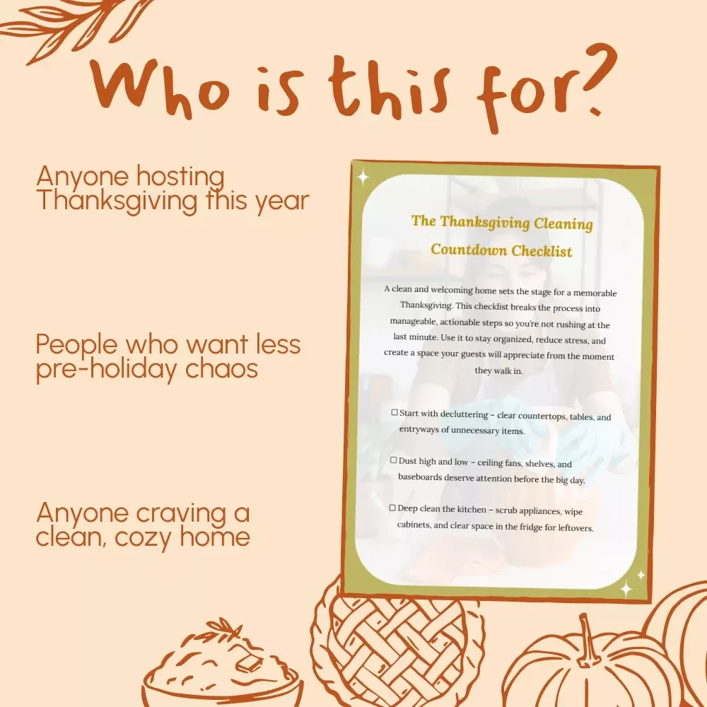 The Thanksgiving Cleaning Countdown Checklist | Printable Holiday Cleaning Guide | How to Make a Thanksgiving Cleaning Checklist for a Stress-Free Celebration