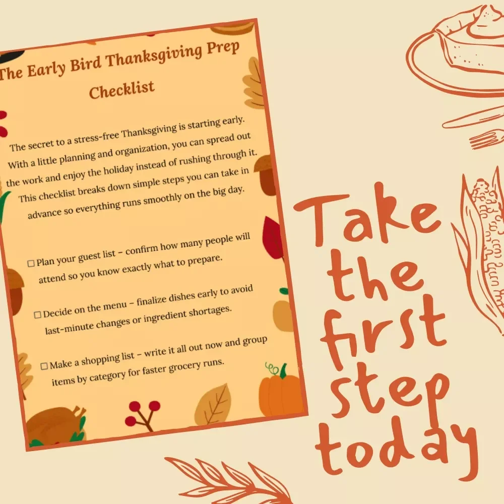 The Early Bird Thanksgiving Prep Checklist | Printable Holiday Planning Guide | Stress-Free Thanksgiving Planner & Digital Download