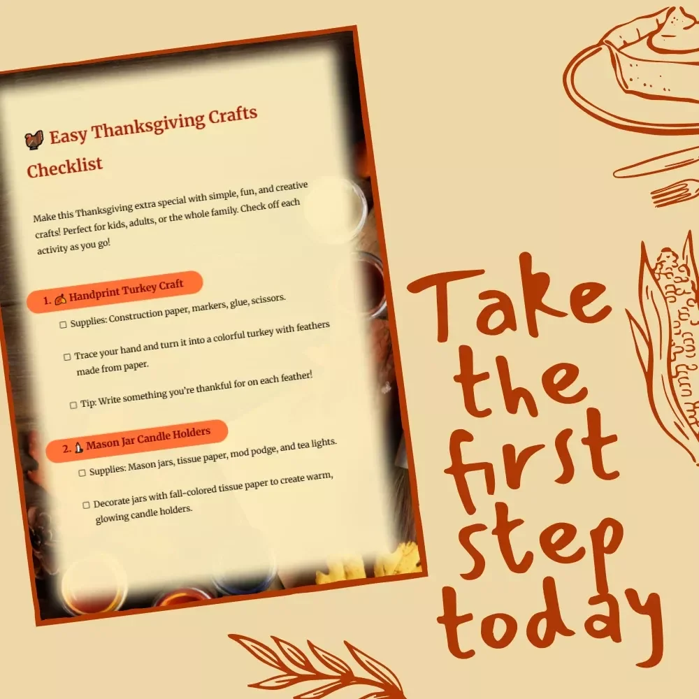 Easy Thanksgiving Crafts Checklist | Printable Fall Craft Ideas for Kids & Families | Fun, Easy Thanksgiving Crafts for Home, School & Parties | Instant Digital Download