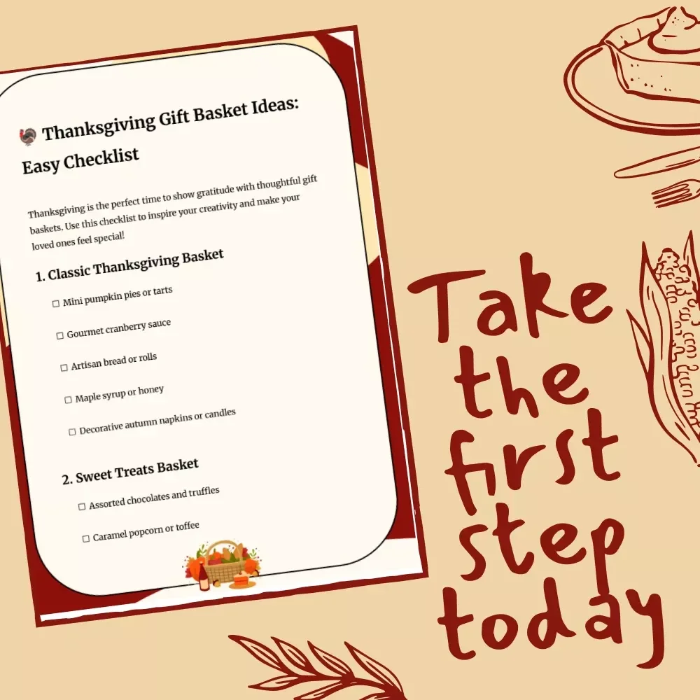 Thanksgiving Gift Basket Ideas: Easy Checklist | Printable Thanksgiving Gift Baskets Ideas Guide for DIY & Thoughtful Holiday Gifts