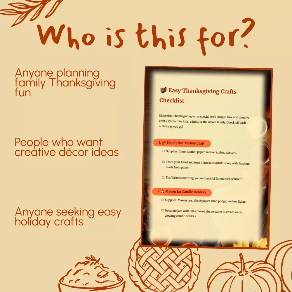 Easy Thanksgiving Crafts Checklist | Printable Fall Craft Ideas for Kids & Families | Fun, Easy Thanksgiving Crafts for Home, School & Parties | Instant Digital Download