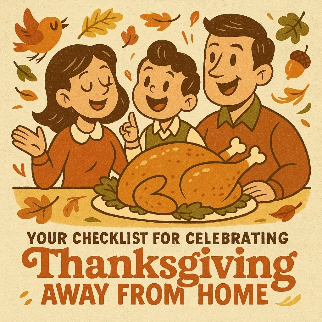 Your Checklist for Celebrating Thanksgiving Away From Home | Printable Travel Thanksgiving Planner | Digital Download Guide for How to Celebrate Thanksgiving Away From Home | Holiday Organization Checklist for Travelers