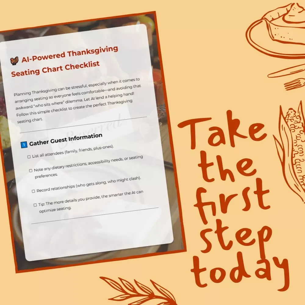 AI-Powered Thanksgiving Seating Chart Checklist | Digital Download | How to Use AI to Plan Thanksgiving Seating Chart | Holiday Hosting Guide