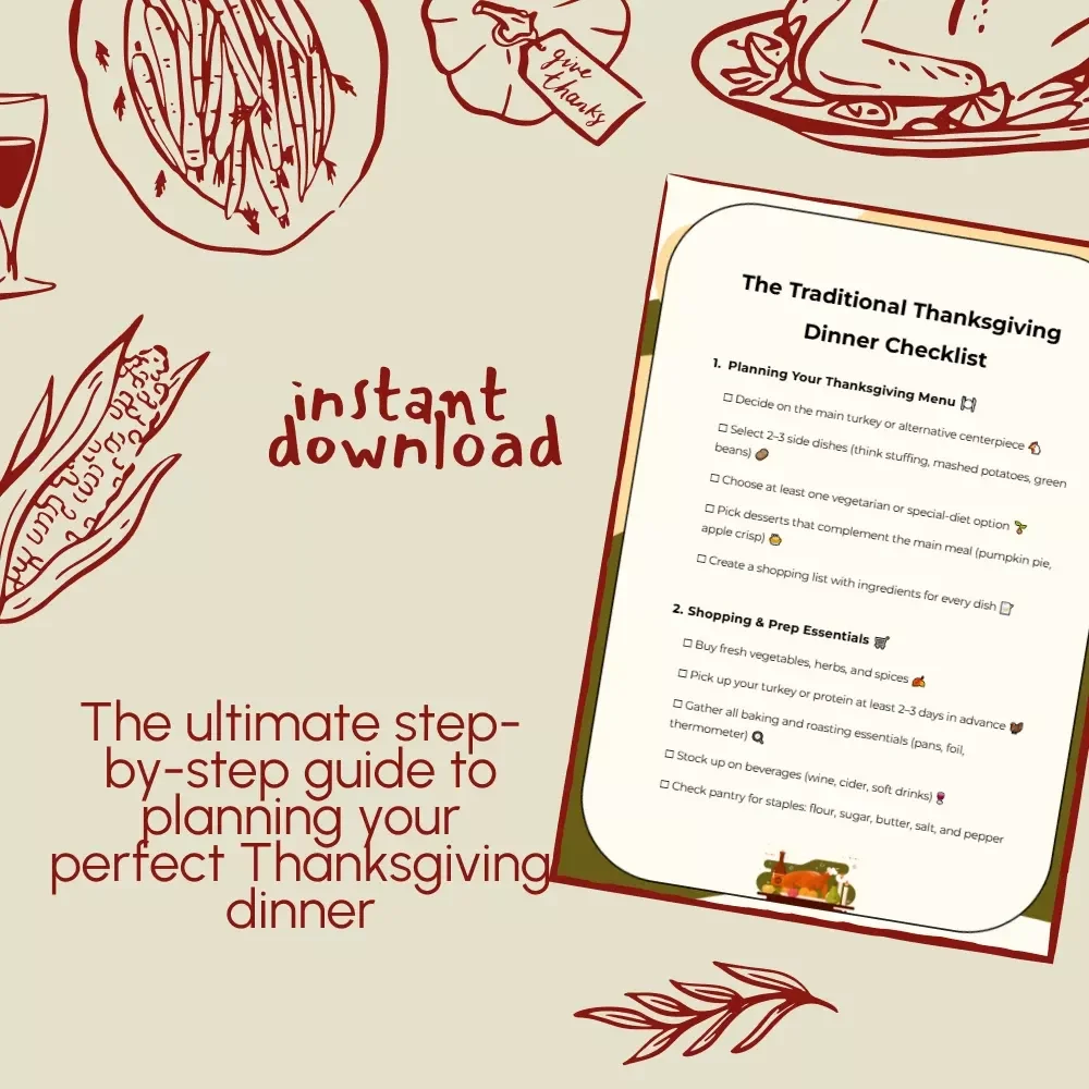 The Traditional Thanksgiving Dinner Checklist | Printable Holiday Meal Planner | Digital Download for Easy Traditional Thanksgiving Dinner Prep