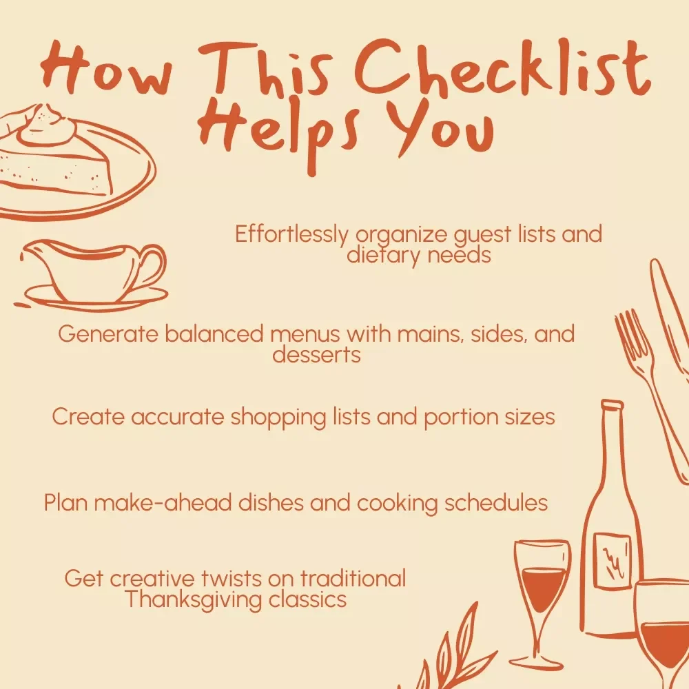 The AI-Powered Thanksgiving Menu Checklist | Digital Download, eBook & Guide for Stress-Free Holiday Planning, Recipe Scaling, Dietary Preferences & Creative Menu Ideas