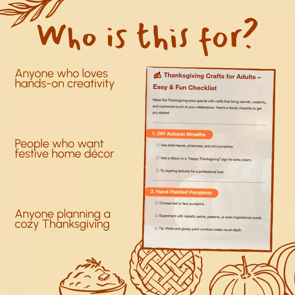 Thanksgiving Crafts for Adults – Easy & Fun Checklist | DIY Fall Décor Ideas, Printable Craft Guide for Thanksgiving Activities, Digital Download