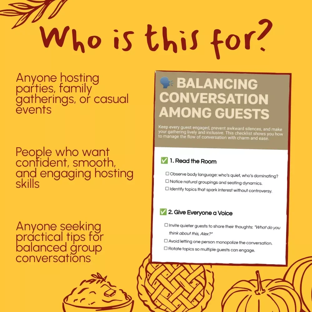 Balancing Conversation Among Guests – Digital Guide, eBook & Checklist for Hosting, Icebreakers, and Engaging Group Discussions