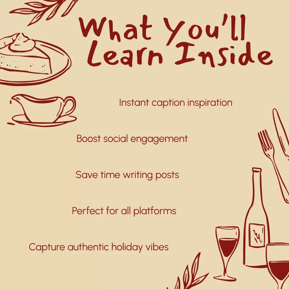 Snap & Share: Cute Captions for Thanksgiving Photos | Digital Download | Instagram Caption Ideas, Holiday Hashtags, and Social Media Content Guide for Fall & Friendsgiving Posts