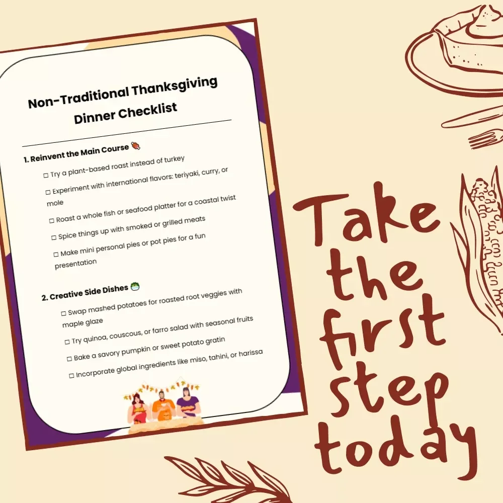 Non-Traditional Thanksgiving Dinner Checklist | Unique Non Traditional Thanksgiving Dinner Ideas | Modern Holiday Planning Guide (Digital Download)