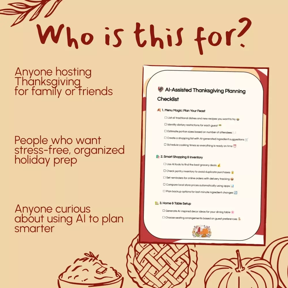AI-Assisted Thanksgiving Planning Checklist | Digital Holiday Organizer, Smart Menu & Home Setup Guide