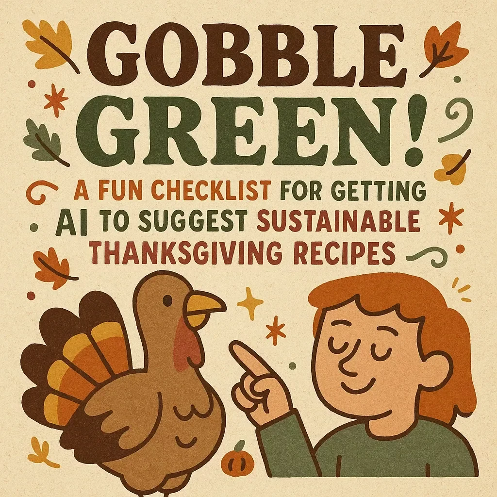 Gobble Green! A Fun Checklist for Getting AI to Suggest Sustainable Thanksgiving Recipes | Digital Download | Eco-Friendly Feast Planning Guide | How to Get AI to Suggest Sustainable Thanksgiving Recipes