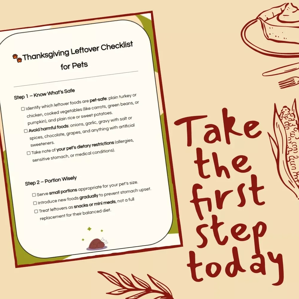 Thanksgiving Leftover Checklist for Pets | Printable Pet-Safe Holiday Food Guide | How to Serve Thanksgiving Leftovers to Pets | Digital Download