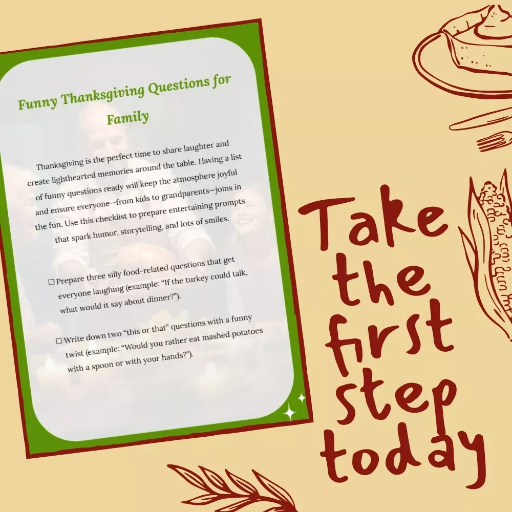 Funny Thanksgiving Questions for Family | Printable Checklist of Hilarious Conversation Starters | Digital Download for Holiday Dinner Fun