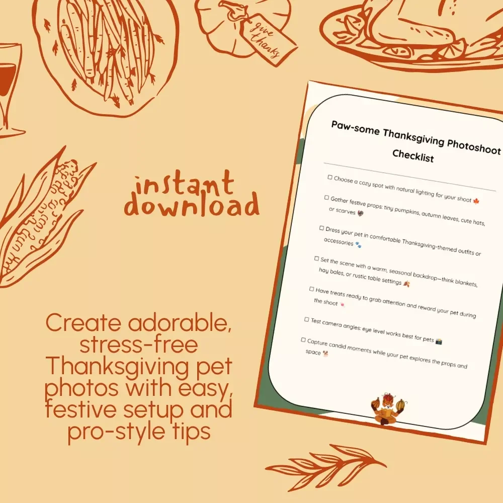Paw-some Thanksgiving Photoshoot Checklist | Thanksgiving-Themed Pet Photoshoot Ideas | Digital Download Printable Guide for Pet Lovers