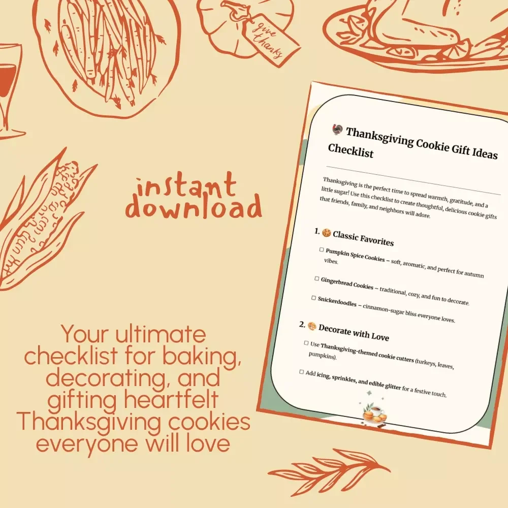 Thanksgiving Cookie Gift Ideas Checklist | Printable Baking Gift Planner | DIY Cookie Gift Inspiration for Friends & Family | Digital Download