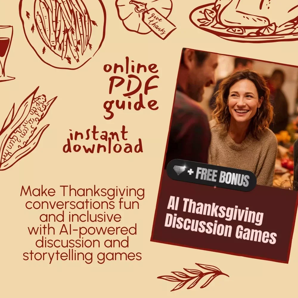 AI Thanksgiving Discussion Games | Fun Family Conversation Guide | Digital Download for Engaging Holiday Gatherings | ai tips for creating discussion games for thanksgiving