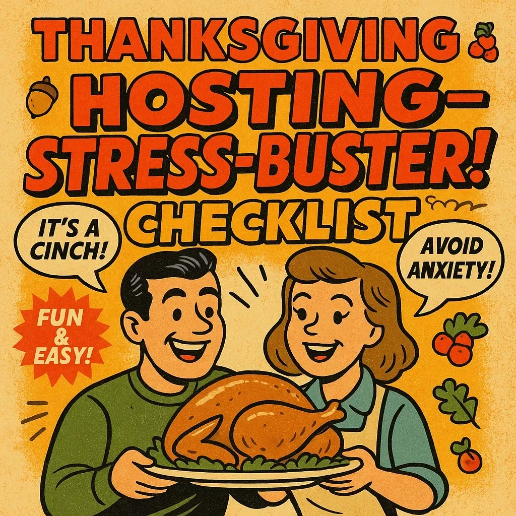 Thanksgiving Hosting Stress-Buster Checklist | Printable Thanksgiving Planner | stress-reduction techniques for thanksgiving hosts | Digital Download Holiday Organizer