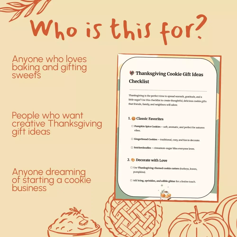 Thanksgiving Cookie Gift Ideas Checklist | Printable Baking Gift Planner | DIY Cookie Gift Inspiration for Friends & Family | Digital Download