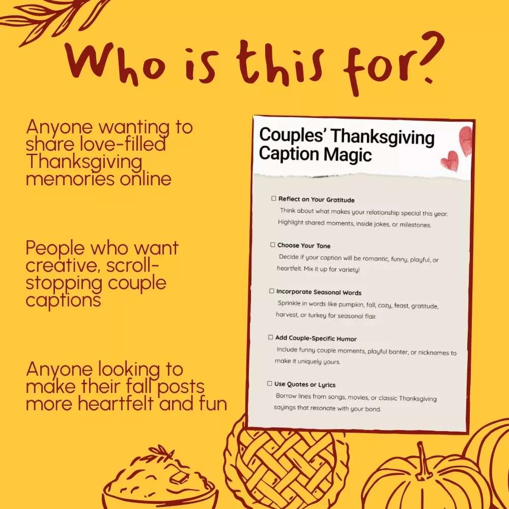 Couples’ Thanksgiving Caption Magic | Romantic Fall Instagram Caption Ideas | Cozy Autumn Love Quotes & Funny Couple Captions for Thanksgiving Photos | Digital Download eBook Guide