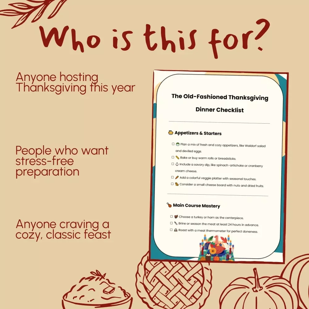 The Old-Fashioned Thanksgiving Dinner Checklist | Vintage-Inspired Holiday Meal Planner | Digital Download for Classic Family Feast