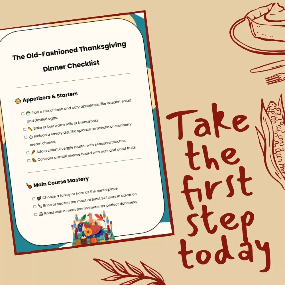 The Old-Fashioned Thanksgiving Dinner Checklist | Vintage-Inspired Holiday Meal Planner | Digital Download for Classic Family Feast