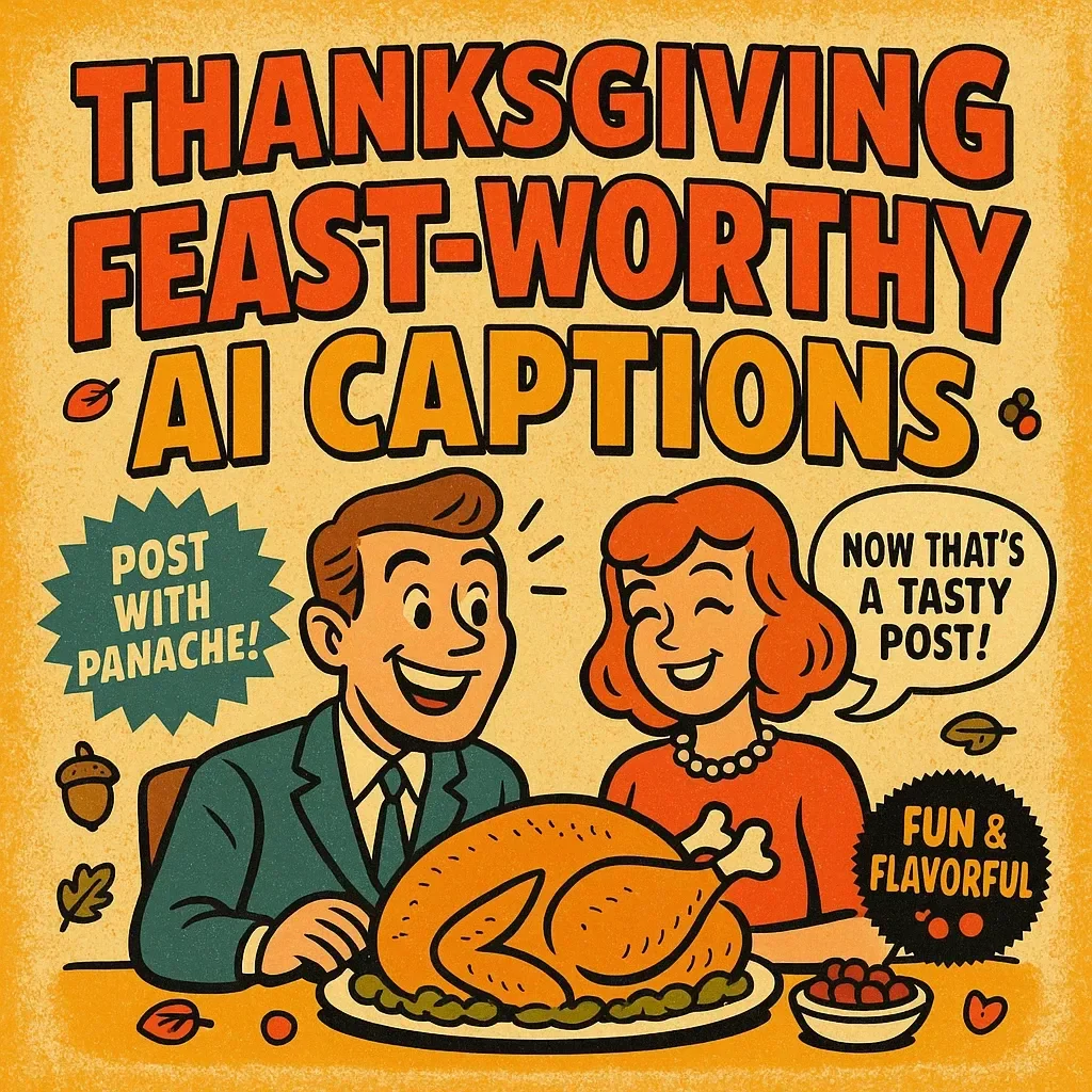 Feast-Worthy AI Captions | Thanksgiving Caption Guide, eBook & Checklist for Social Media Creators | AI Thanksgiving Captions Generator Prompts & Tips for Perfect Posts