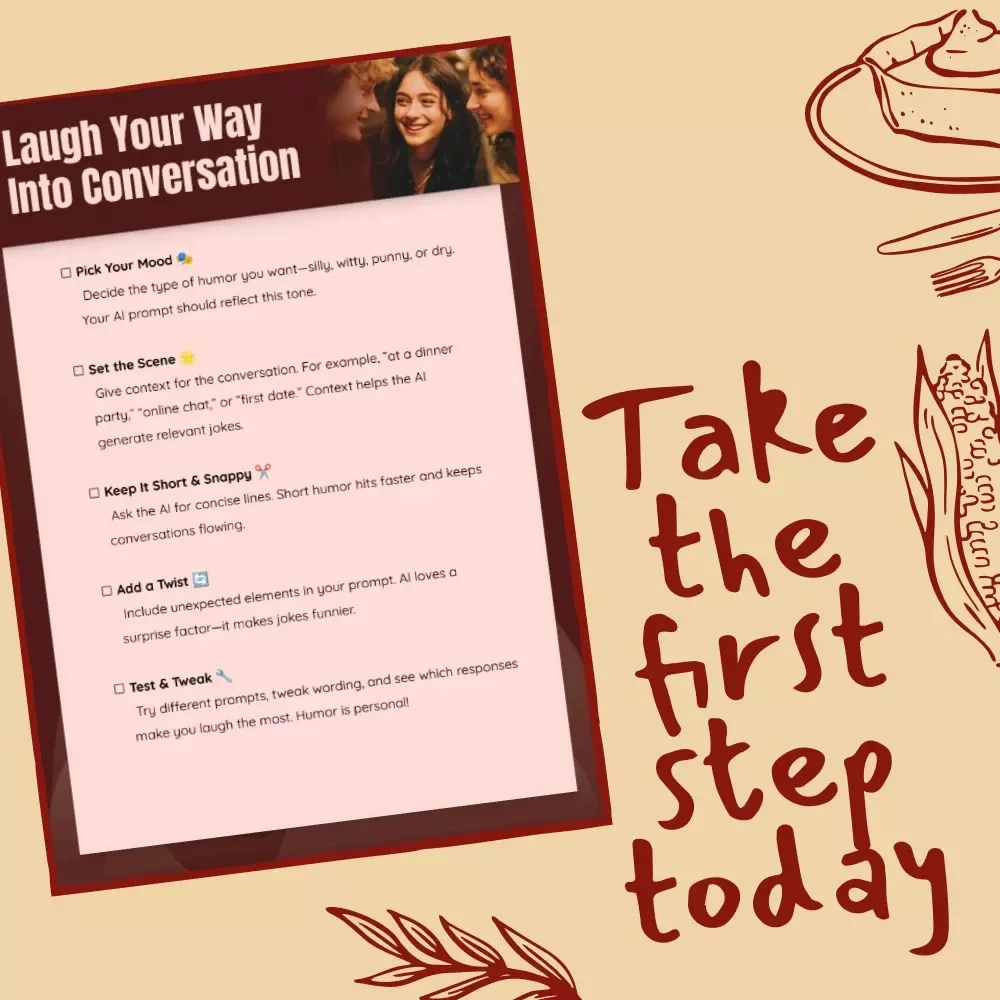 Laugh Your Way Into Conversation | Humor-Based AI Prompt Checklist | Digital Download for Creative Chat Starters, Funny Icebreakers & Engaging Conversations