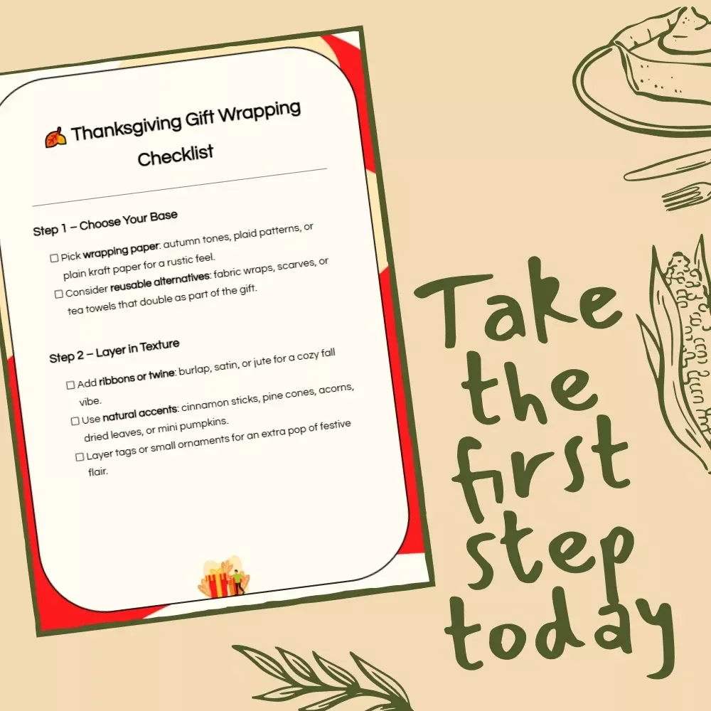 Thanksgiving Gift Wrapping Checklist | Printable Thanksgiving-Themed Gift Wrapping Ideas | Fall Holiday Gift Presentation Guide for Rustic, Cozy Packaging Inspiration