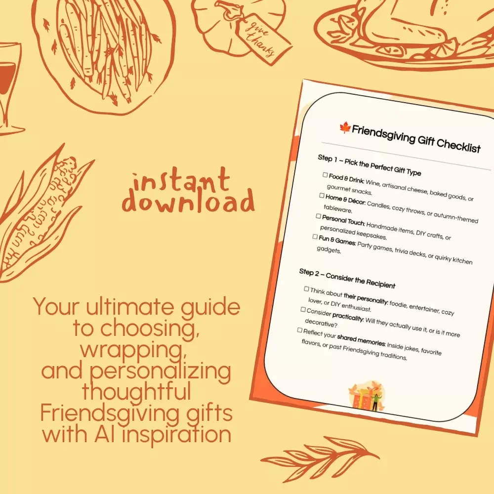 Friendsgiving Gift Checklist | Printable Holiday Gift Planning Guide | Digital Download Gifts for Friendsgiving | Thoughtful Friendsgiving Gift Ideas