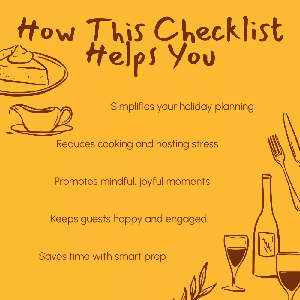 Thanksgiving Hosting Stress-Buster Checklist | Printable Thanksgiving Planner | stress-reduction techniques for thanksgiving hosts | Digital Download Holiday Organizer