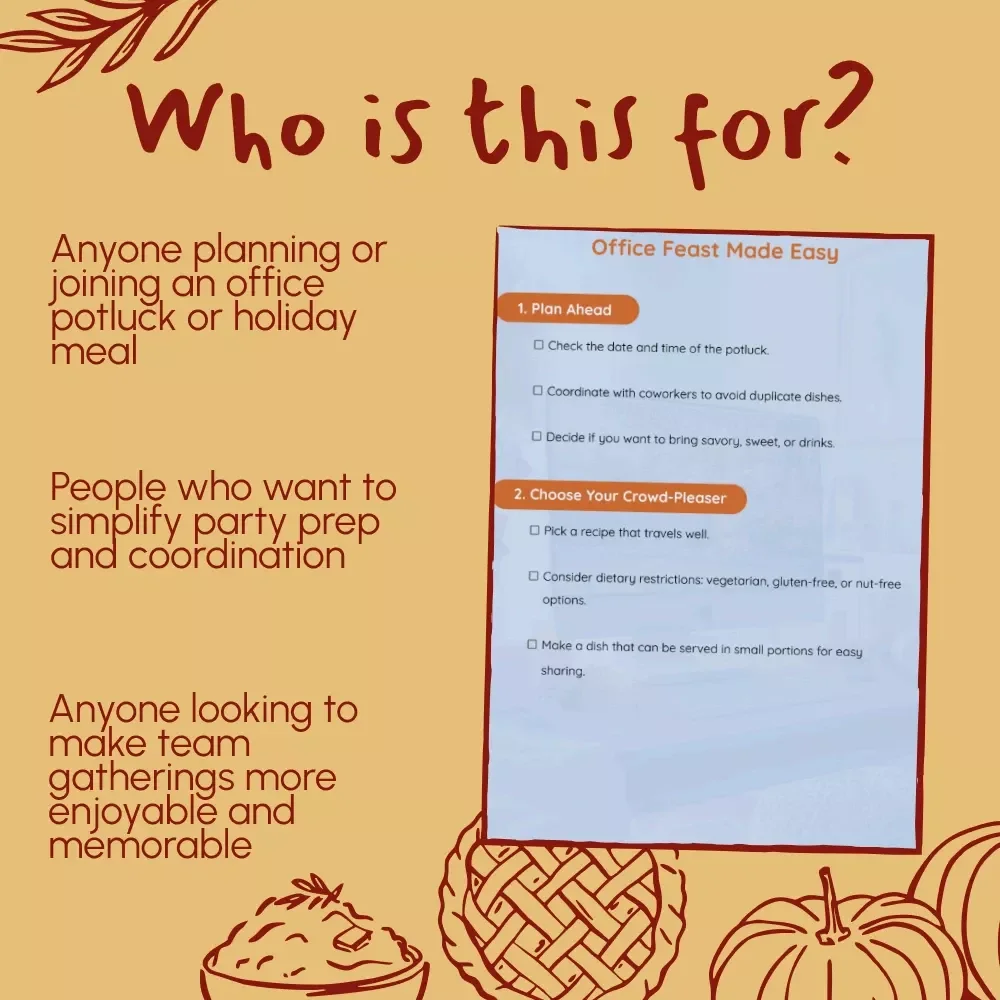 Office Feast Made Easy | Thanksgiving Potluck Guide | Digital Download | Office Party Planner | Holiday Recipe Checklist | Festive Food Prep Tips | Printable eBook for Easy Team Potlucks